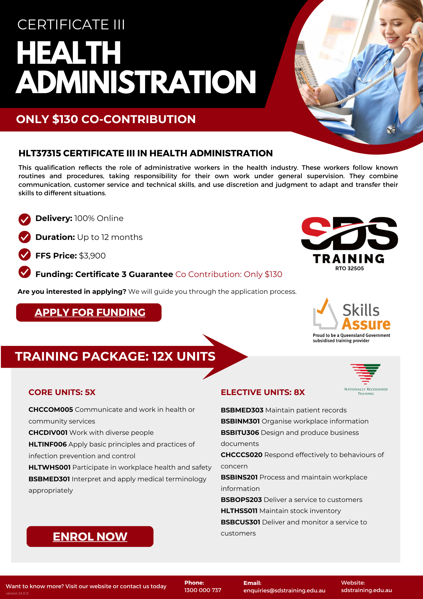 Cert III Health Administration Fact Sheet sdstraining.edu.au v14.0.0 (1)-1