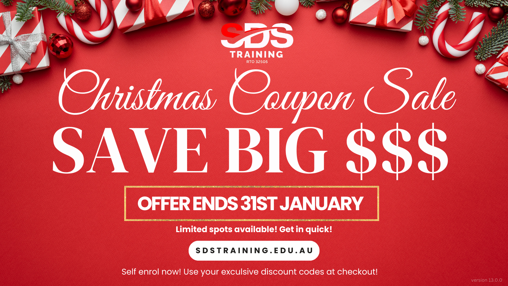 Christmas Coupon Sale - Save big SDS Training 32505
