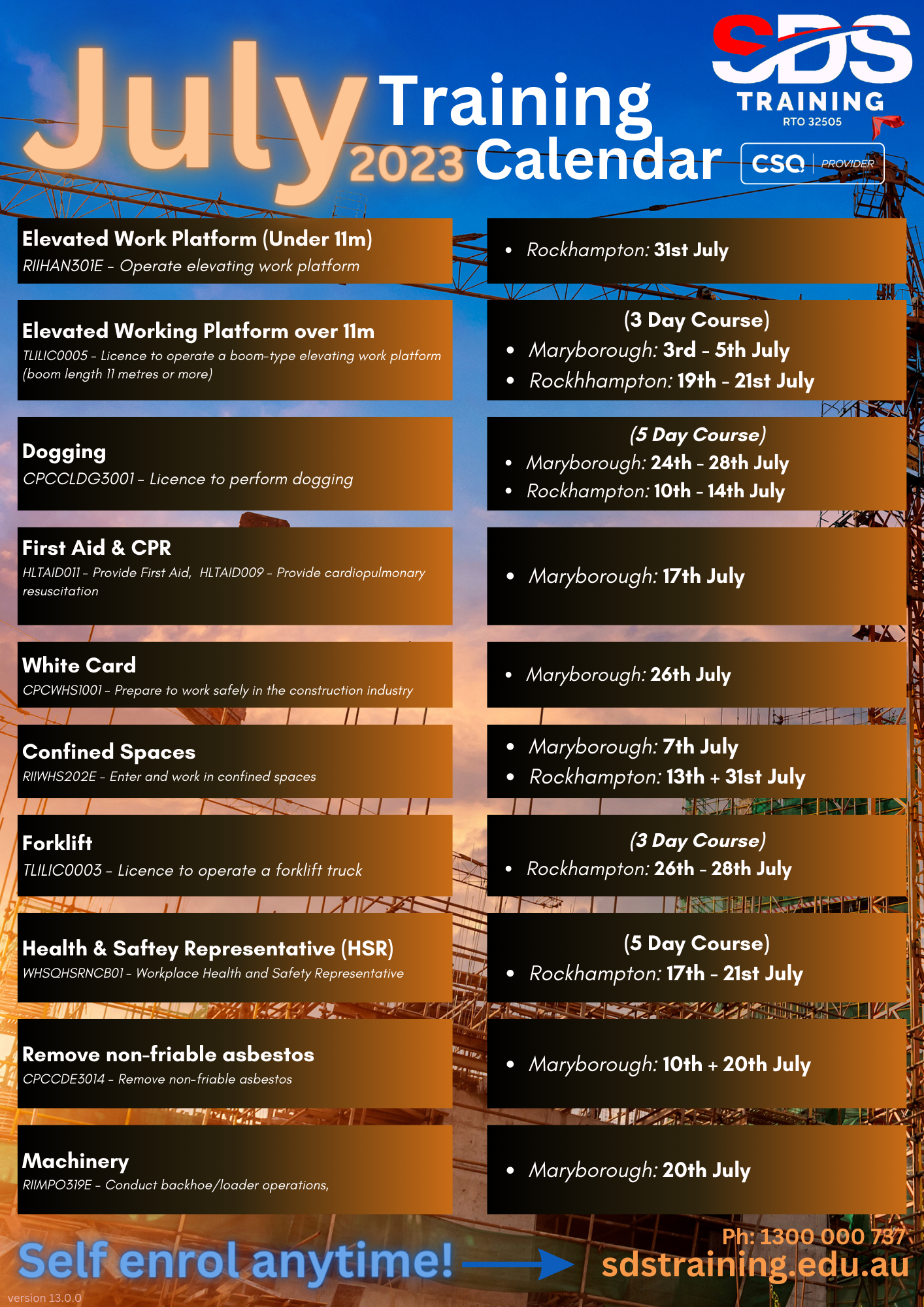 July 2023 Training Calendar V13.0.0