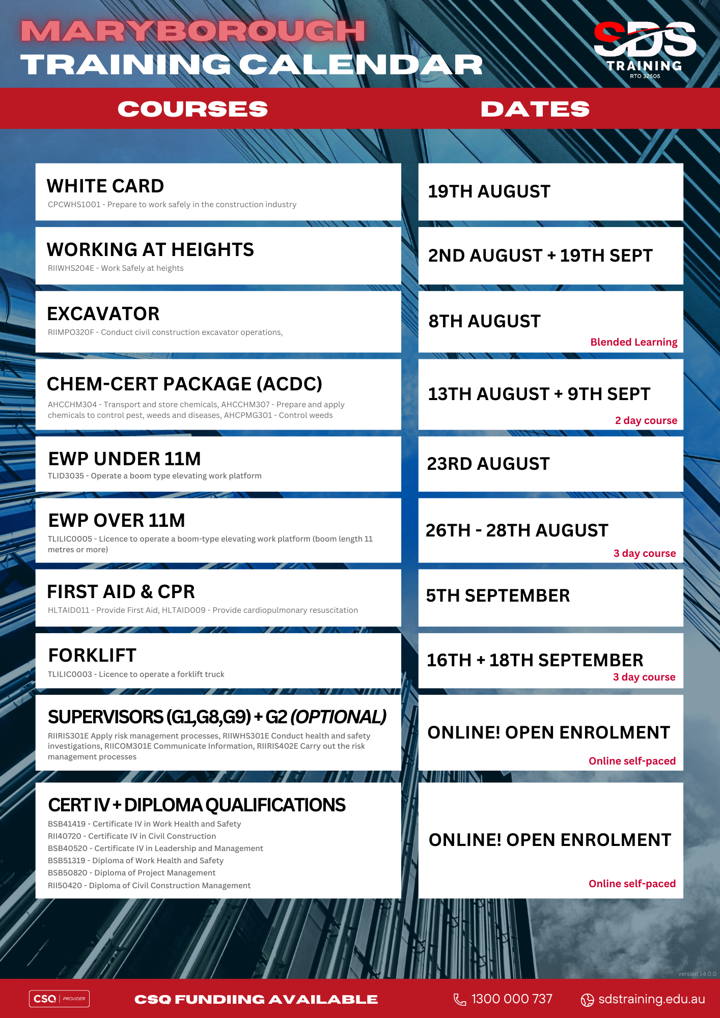 Maryborough Training Calendar -August & September 2024 sdstraining.edu.au v14.0.0 (4)