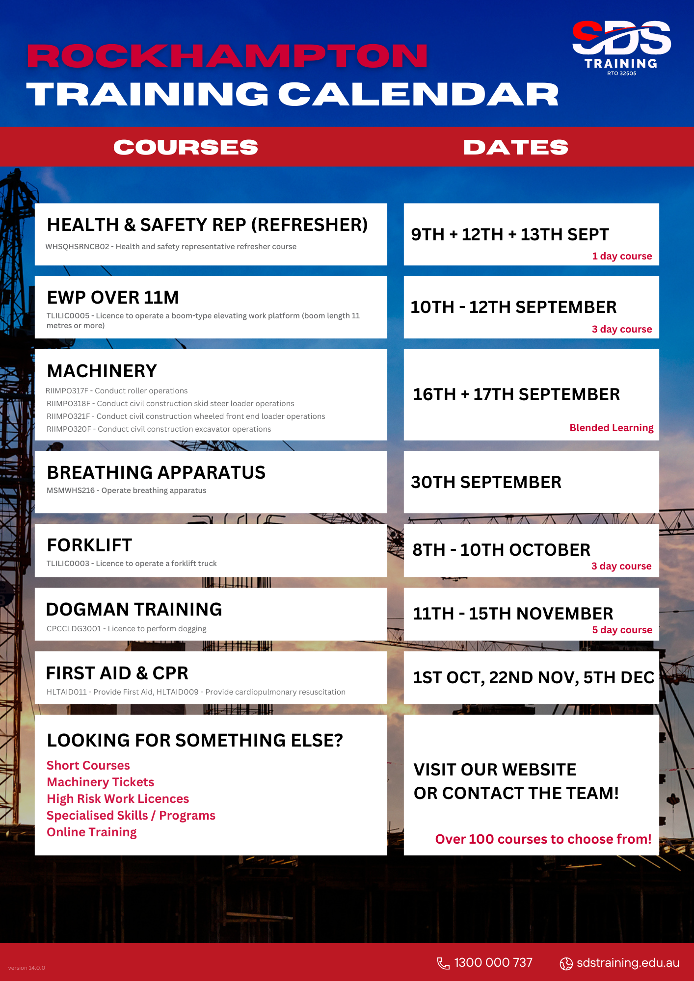 Rockhampton Training Calendar -27824 September, October, November   2024 sdstraining.edu.au v14.0.0 (1)-1