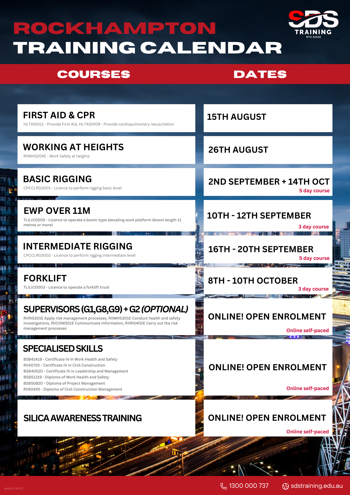 Rockhampton Training Calendar -2824 August & September 2024 sdstraining.edu.au v14.0.0 (1)