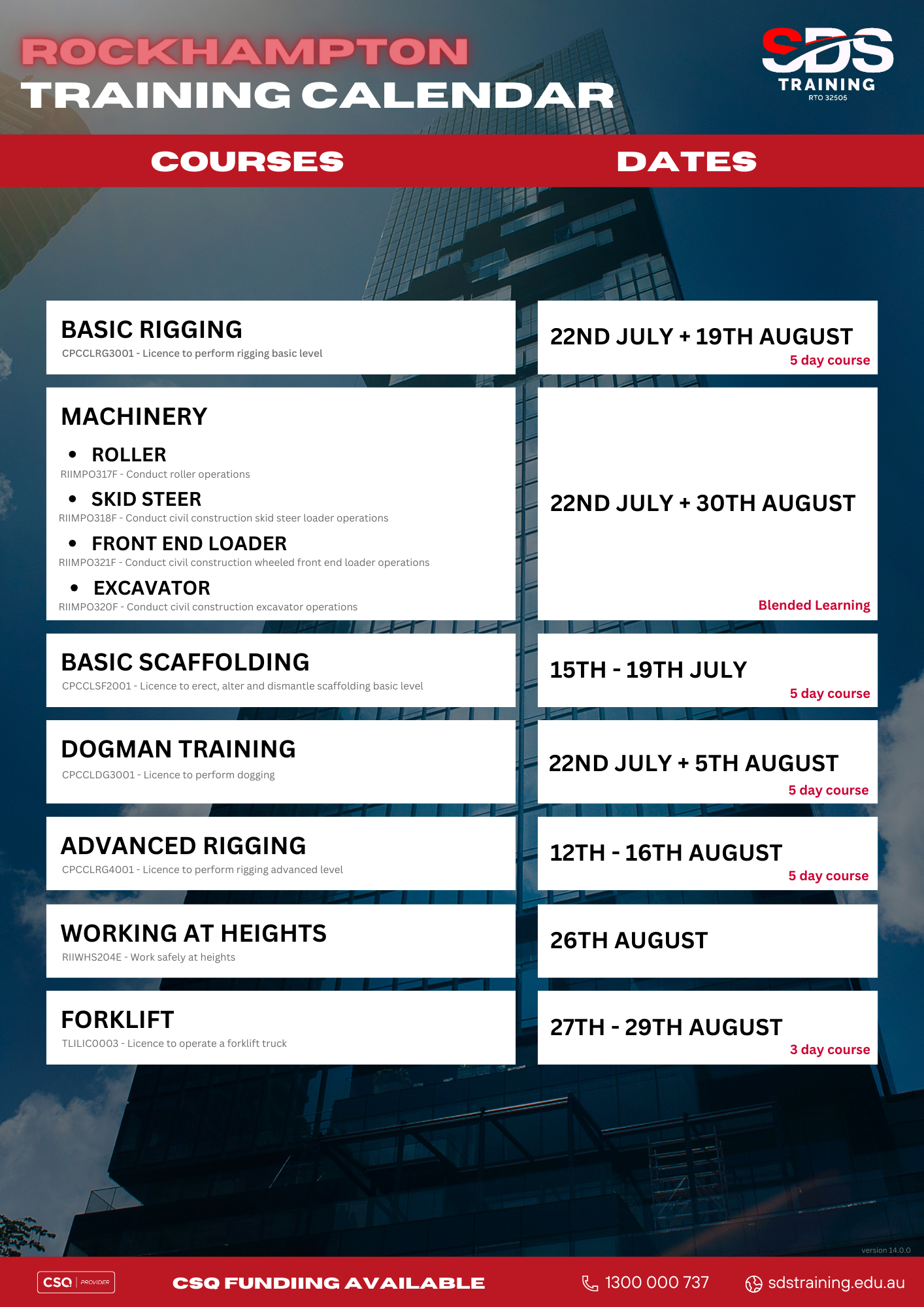 Rockhampton Training Calendar -June & July & August 2024 sdstraining.edu.au v14.0.0 (2)