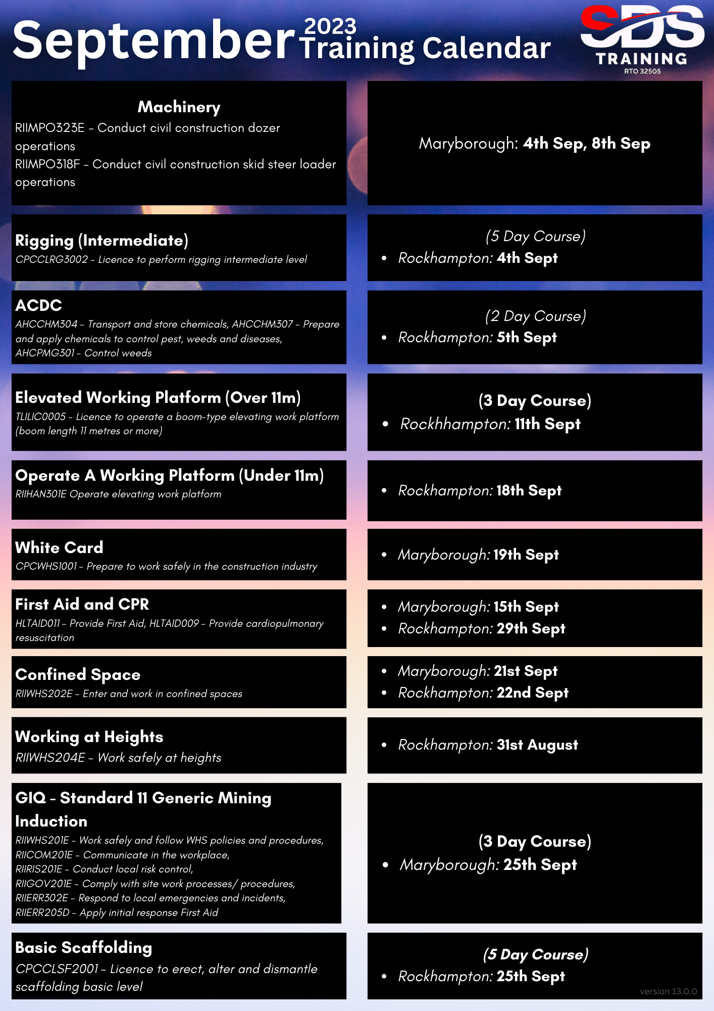 September 2023 Training Calendar V13.0.0 (1)
