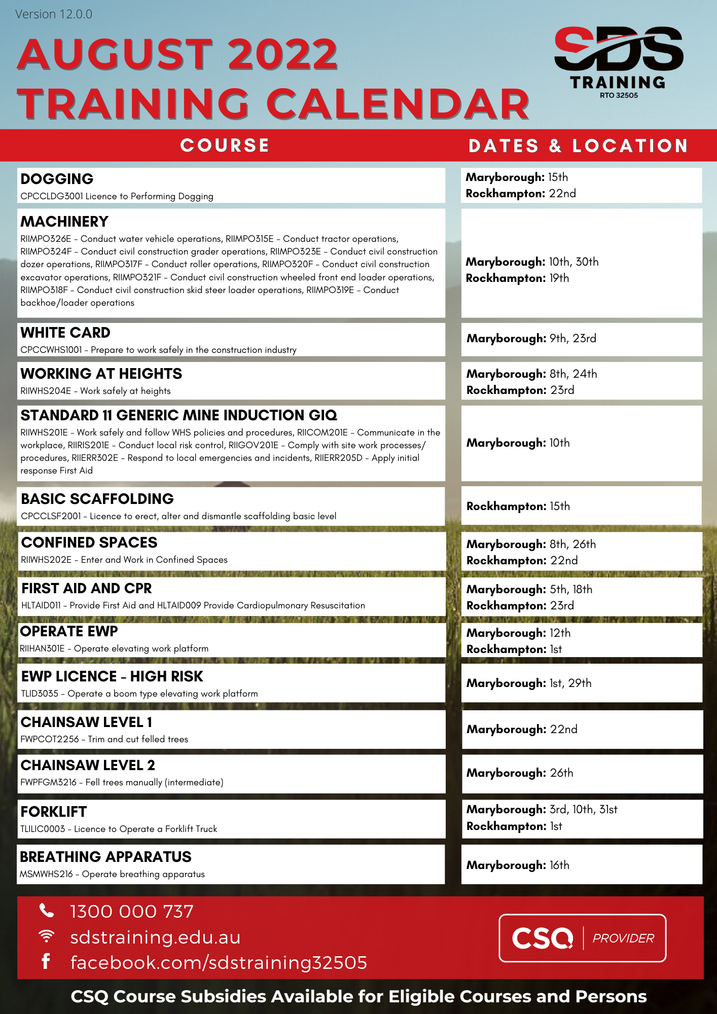 TRAINING DATES (9)