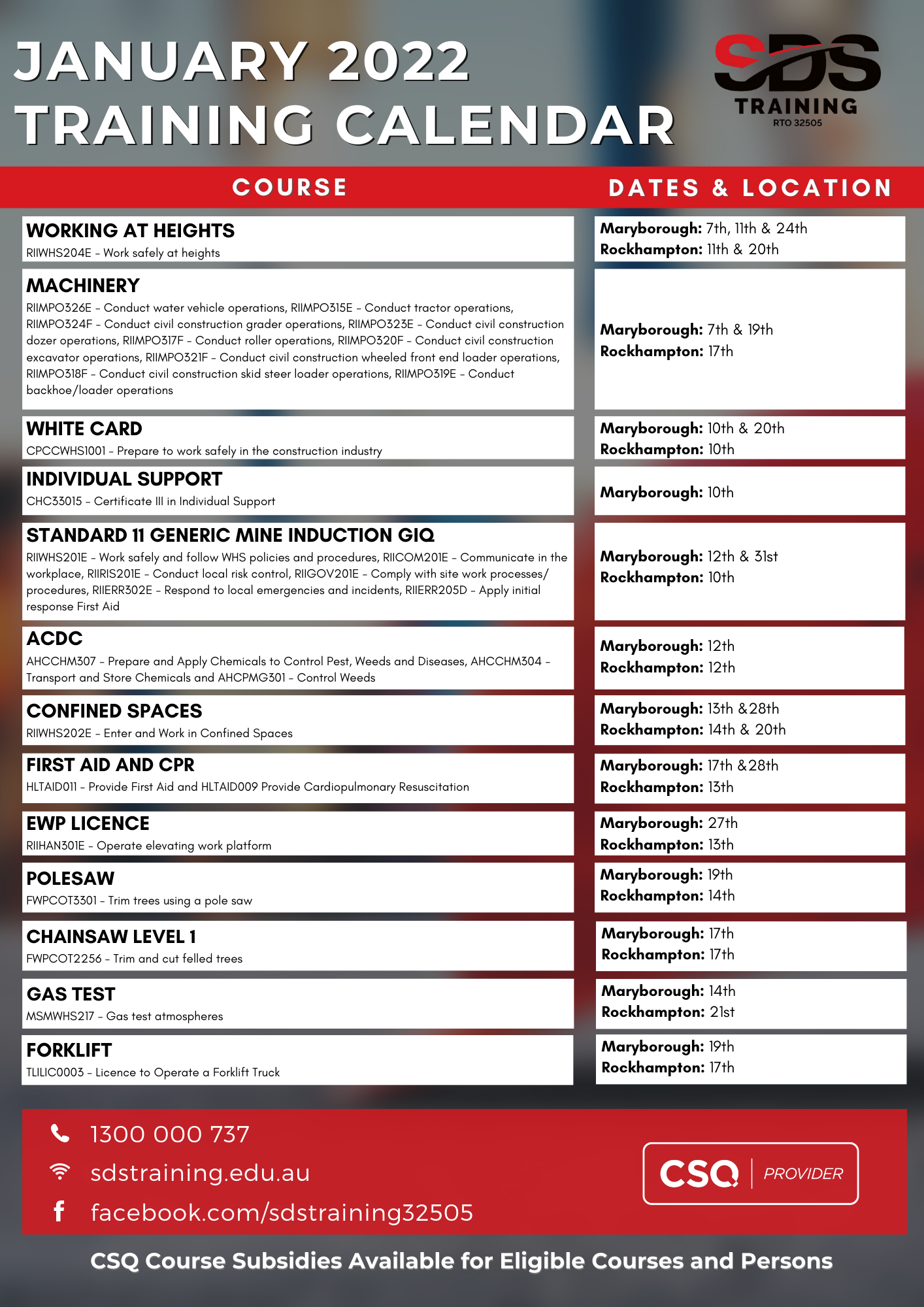 TRAINING DATES