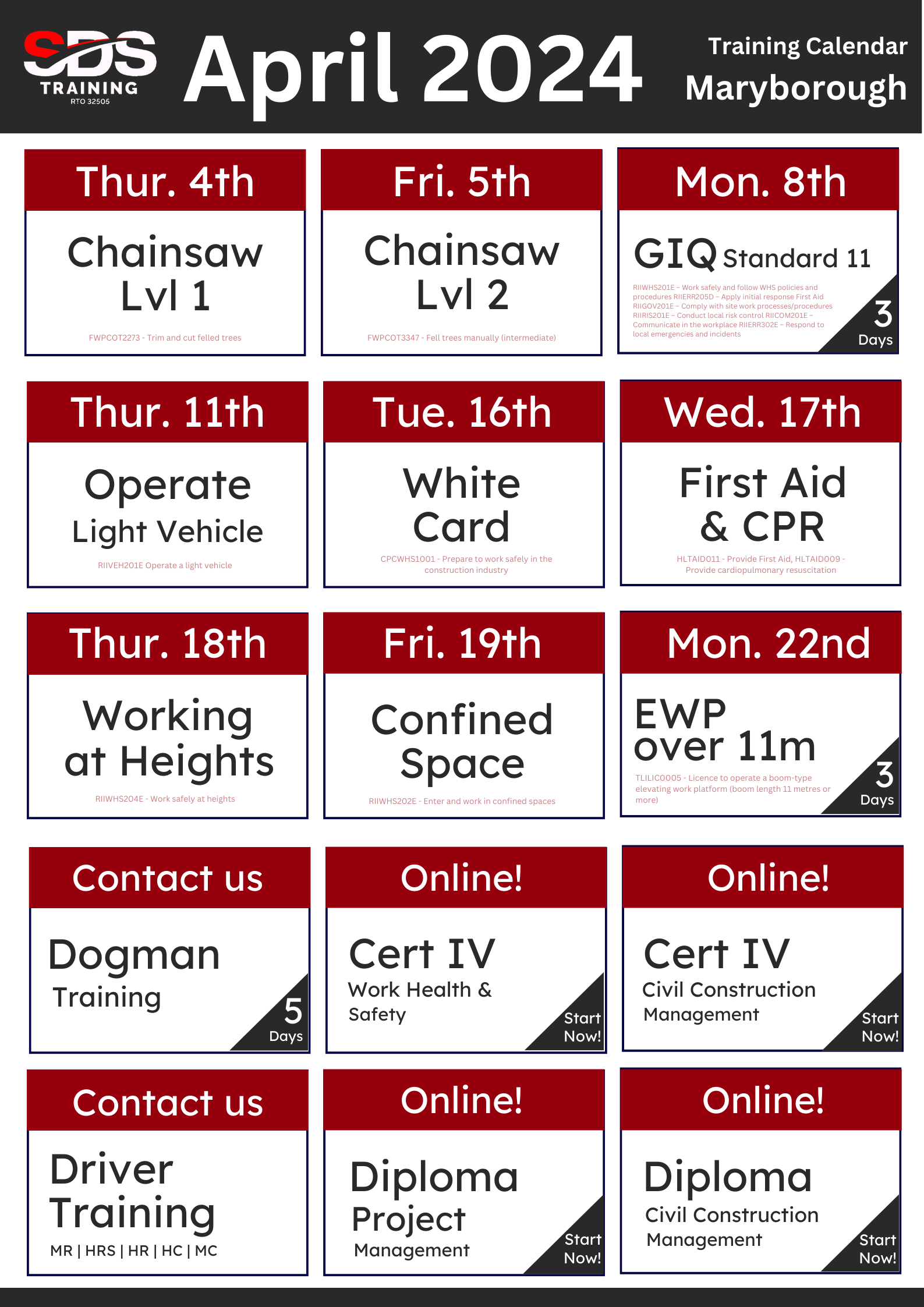 maryborough april calendar